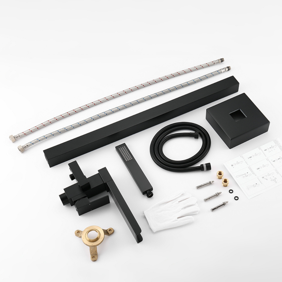 Vrijstaande Badkraan Lisandro – Watervaluitloop – Matte black - 87 × 22 × 15 cm