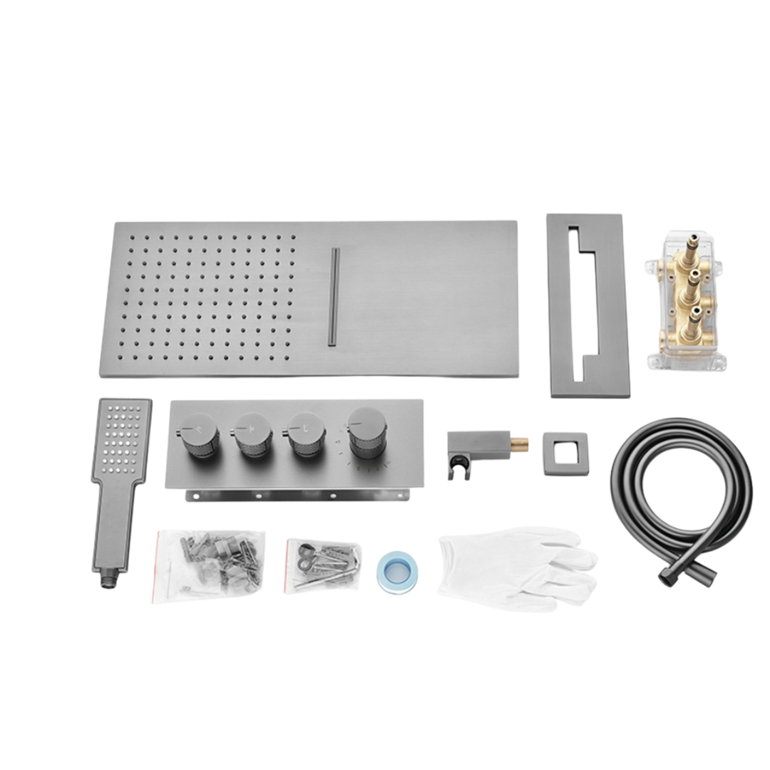 Thermostatische Inbouw Regendoucheset Isabella - Waterval - Gunmetal grey