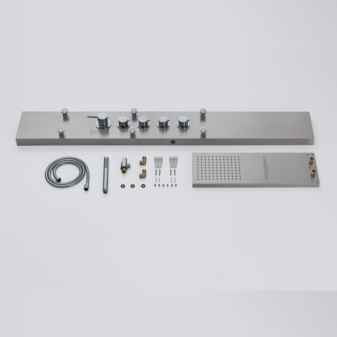 Douchepaneel Manuel – Waterval – Massagejets – Brushed nickel - 150 × 20 × 60 cm