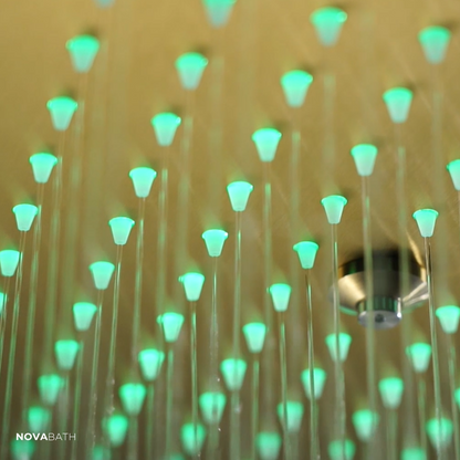 5-in-1 Thermostatische Inbouw Regendoucheset Julia – Bluetooth & Speakers – LED Verlichting – Massagejets - Brushed gold