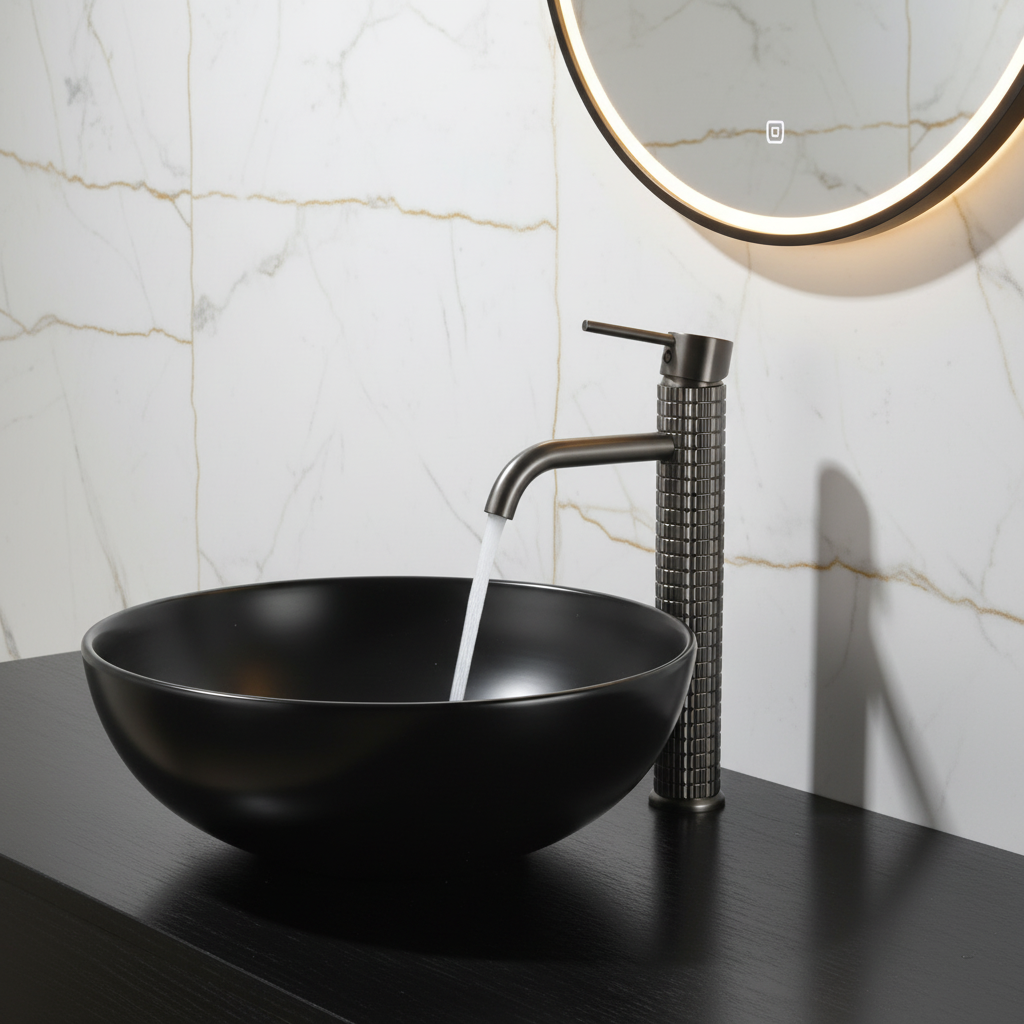 Hoge wastafelkraan Angelica - Gunmetal grey - 30,5 × 5,5 × 19 cm