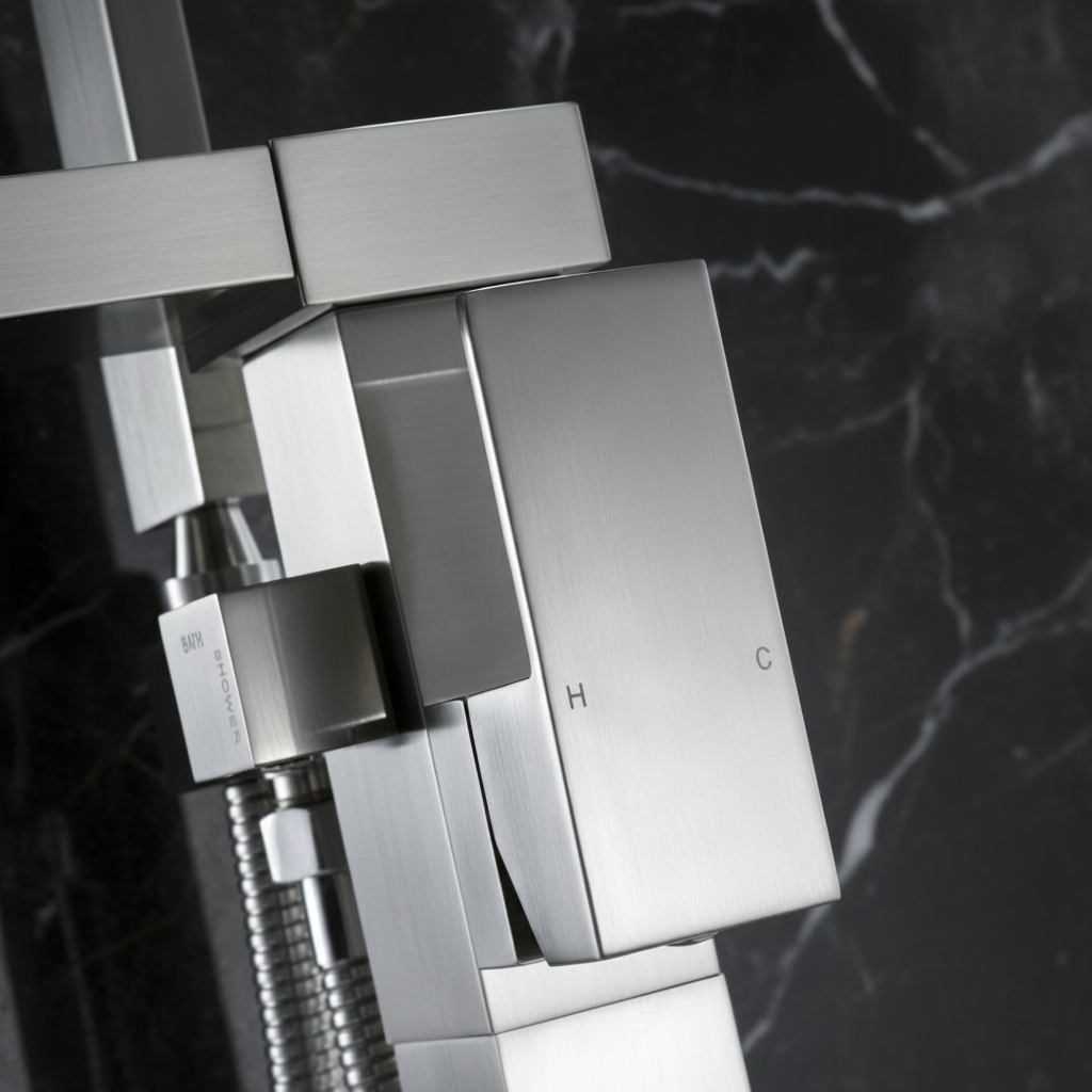 Vrijstaande Badkraan Lisandro – Watervaluitloop – Brushed nickel - 87 × 22 × 15 cm