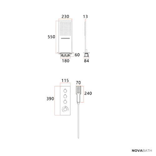 Thermostatische Inbouw Regendoucheset Isabella - Waterval - Gunmetal grey