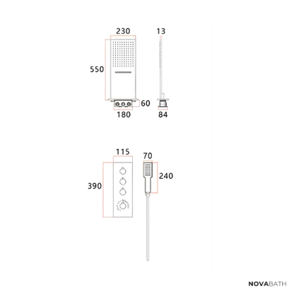 Thermostatische Inbouw Regendoucheset Isabella - Waterval - Gunmetal grey