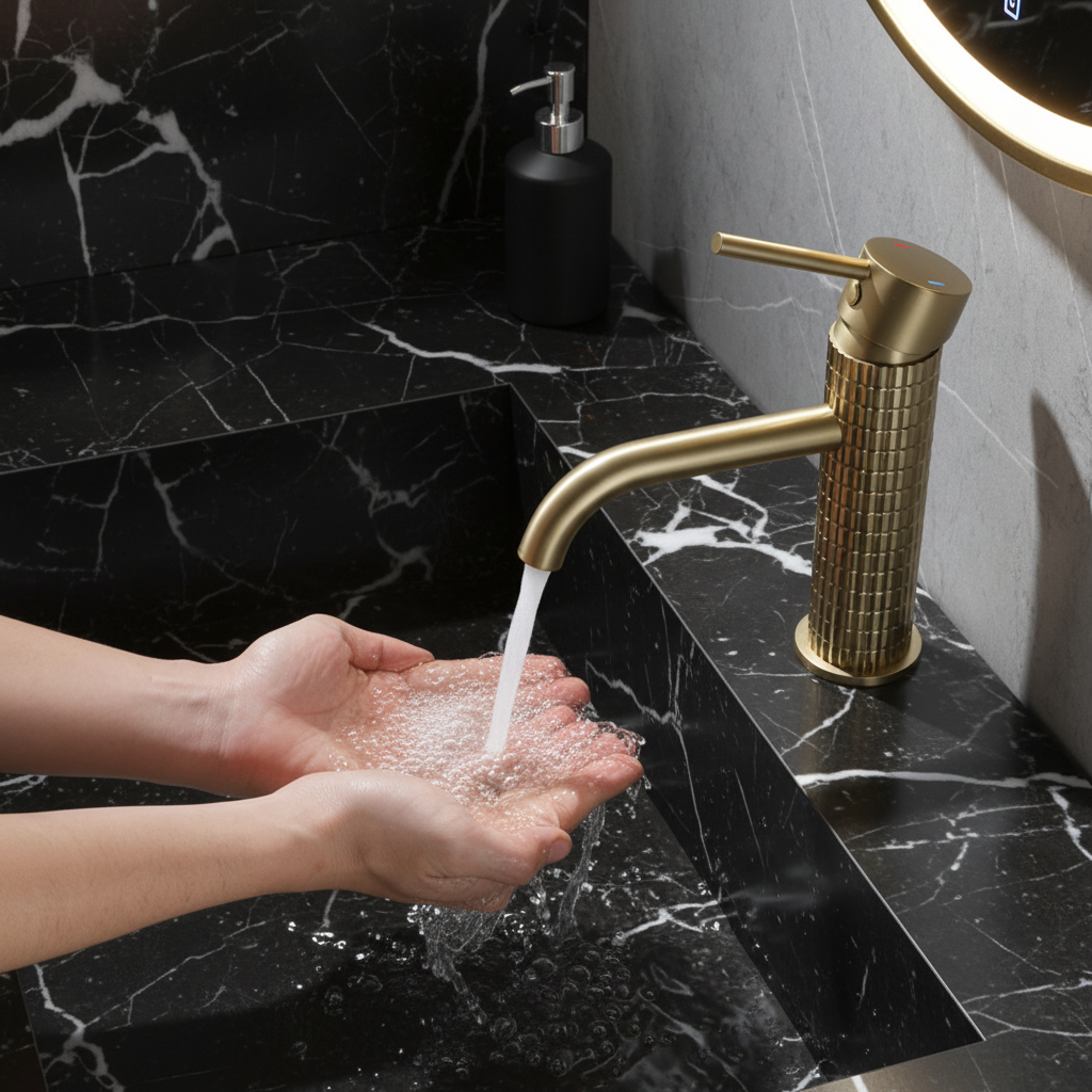 Opbouw wastafelkraan Angelica - Brushed gold - 15.9 × 12.2 × 5.5 cm