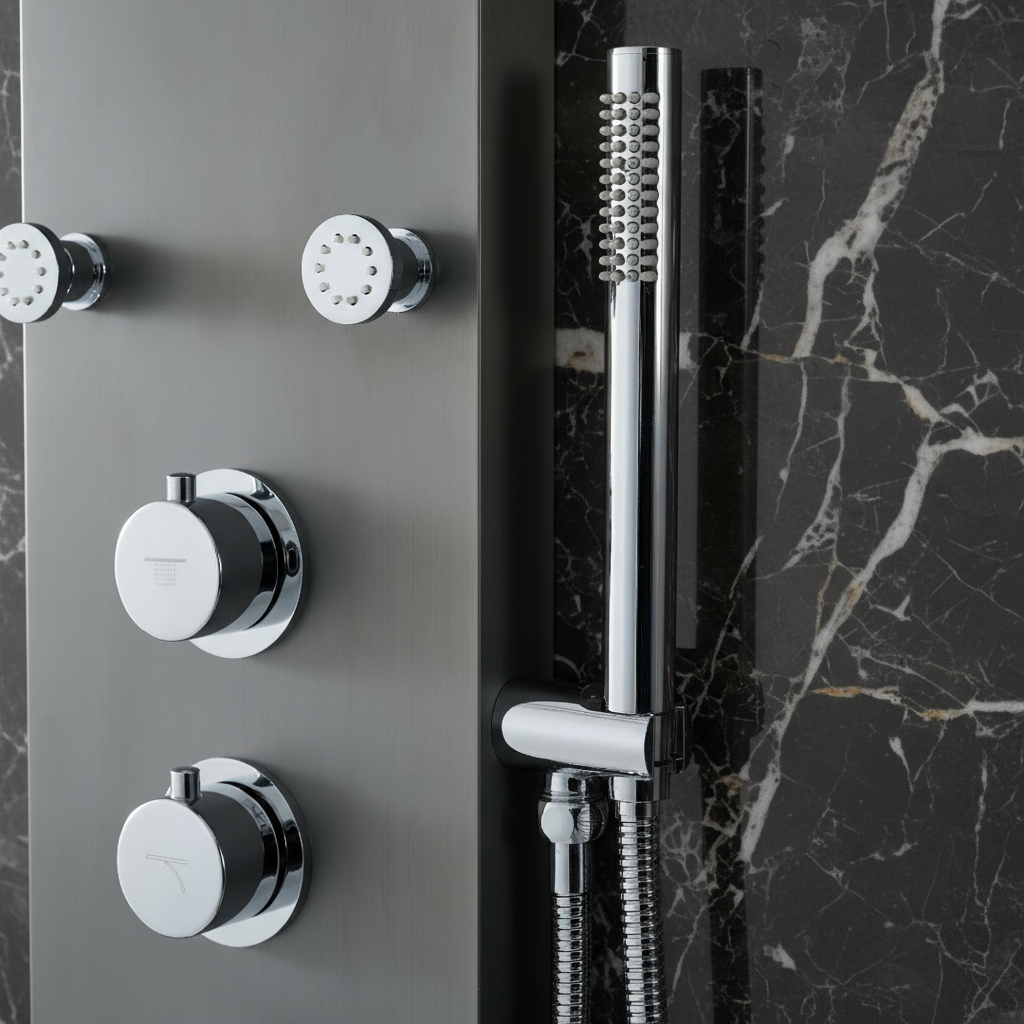 Douchepaneel Manuel – Waterval – Massagejets – Gunmetal grey, chrome - 150 × 20 × 60 cm