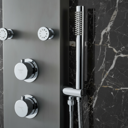 Douchepaneel Manuel – Waterval – Massagejets – Gunmetal grey, chrome - 150 × 20 × 60 cm