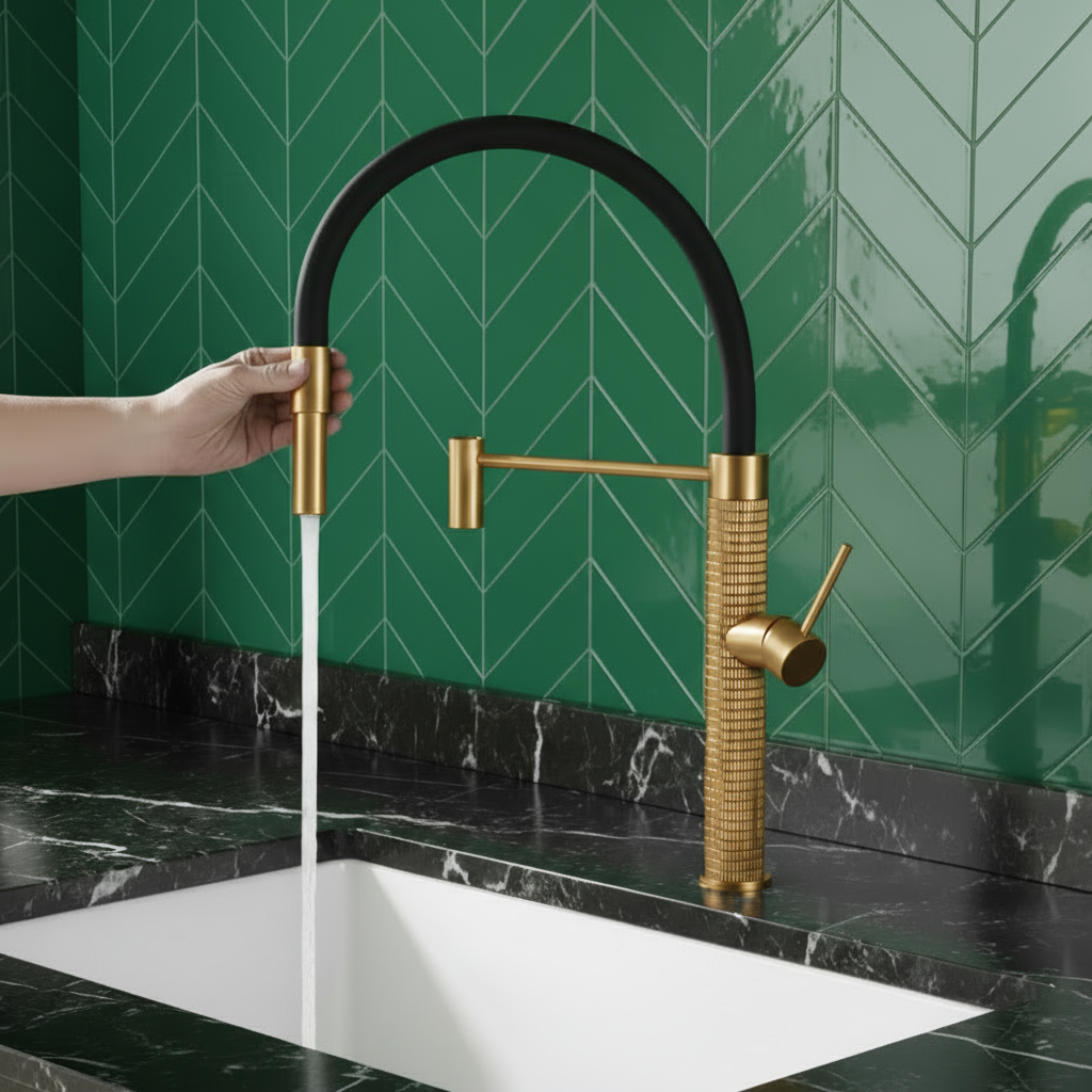 Semi-professionele Keukenkraan Angelica – Uittrekbare Uitloop – Brushed gold - 52.9 × 24.9 × 5.5 cm