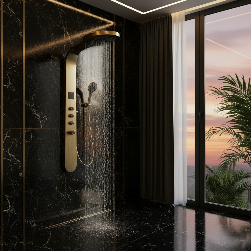 Douchepaneel Elena - LED - Digitaal display - Brushed gold - 145 × 18 × 65 cm