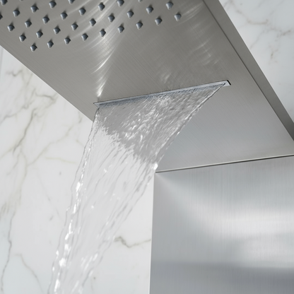 Douchepaneel Manuel – Waterval – Massagejets – Brushed nickel - 150 × 20 × 60 cm