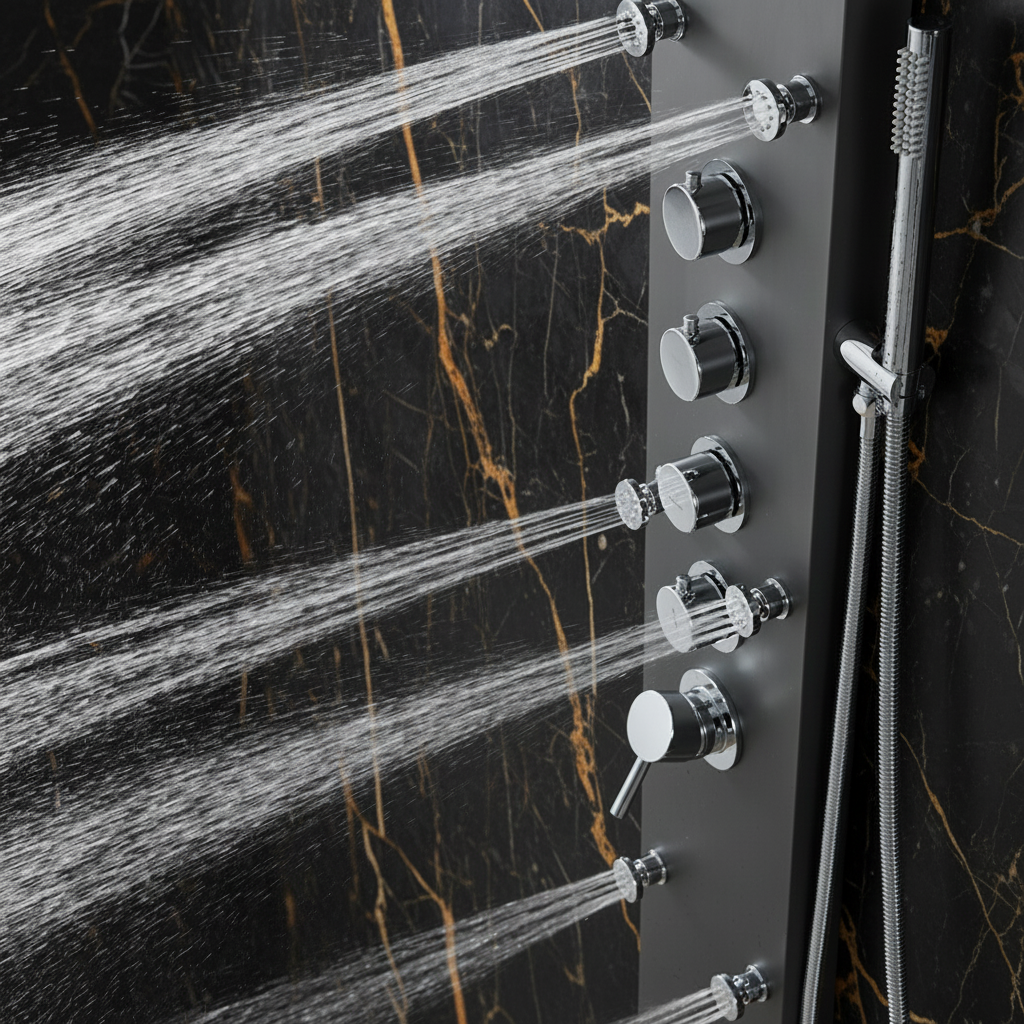 Douchepaneel Manuel – Waterval – Massagejets – Gunmetal grey, chrome - 150 × 20 × 60 cm