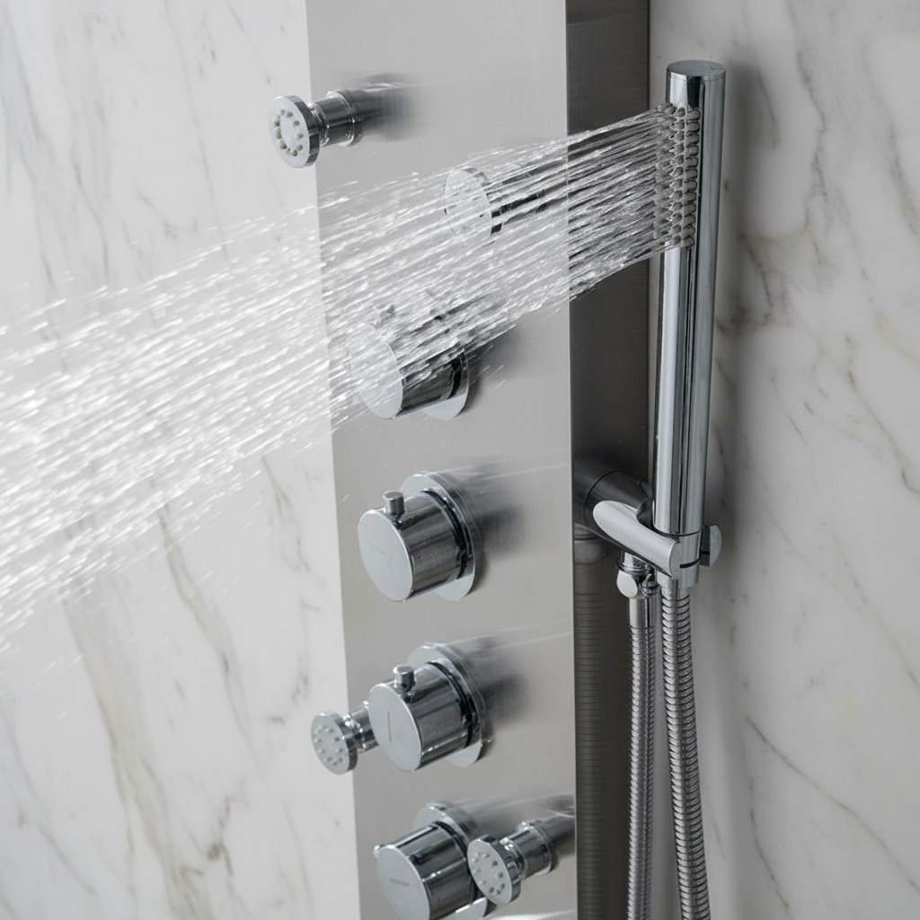 Douchepaneel Manuel – Waterval – Massagejets – Brushed nickel - 150 × 20 × 60 cm