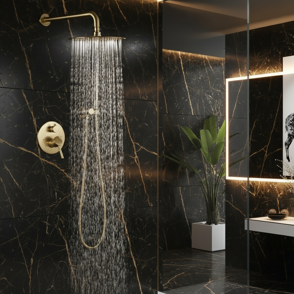 Inbouw Regendoucheset Vincent – Staafhanddouche – Brushed Gold