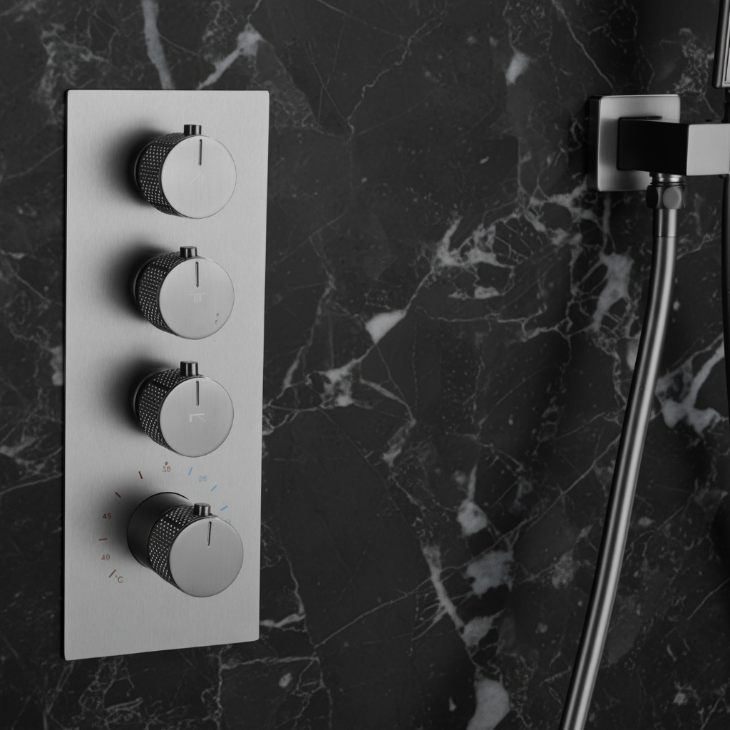 Thermostatische Inbouw Regendoucheset Isabella - Waterval - Gunmetal grey