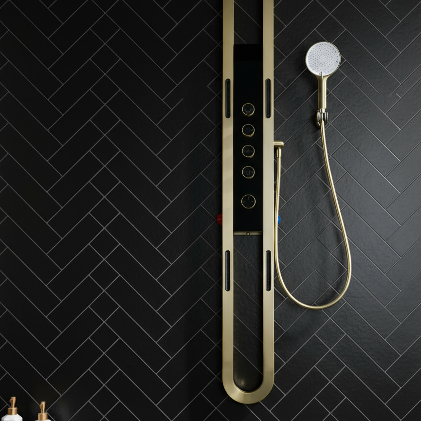 Thermostatisch Douchepaneel Marcelo – Digitale Display - Brushed gold - 182 × 40 × 52 cm