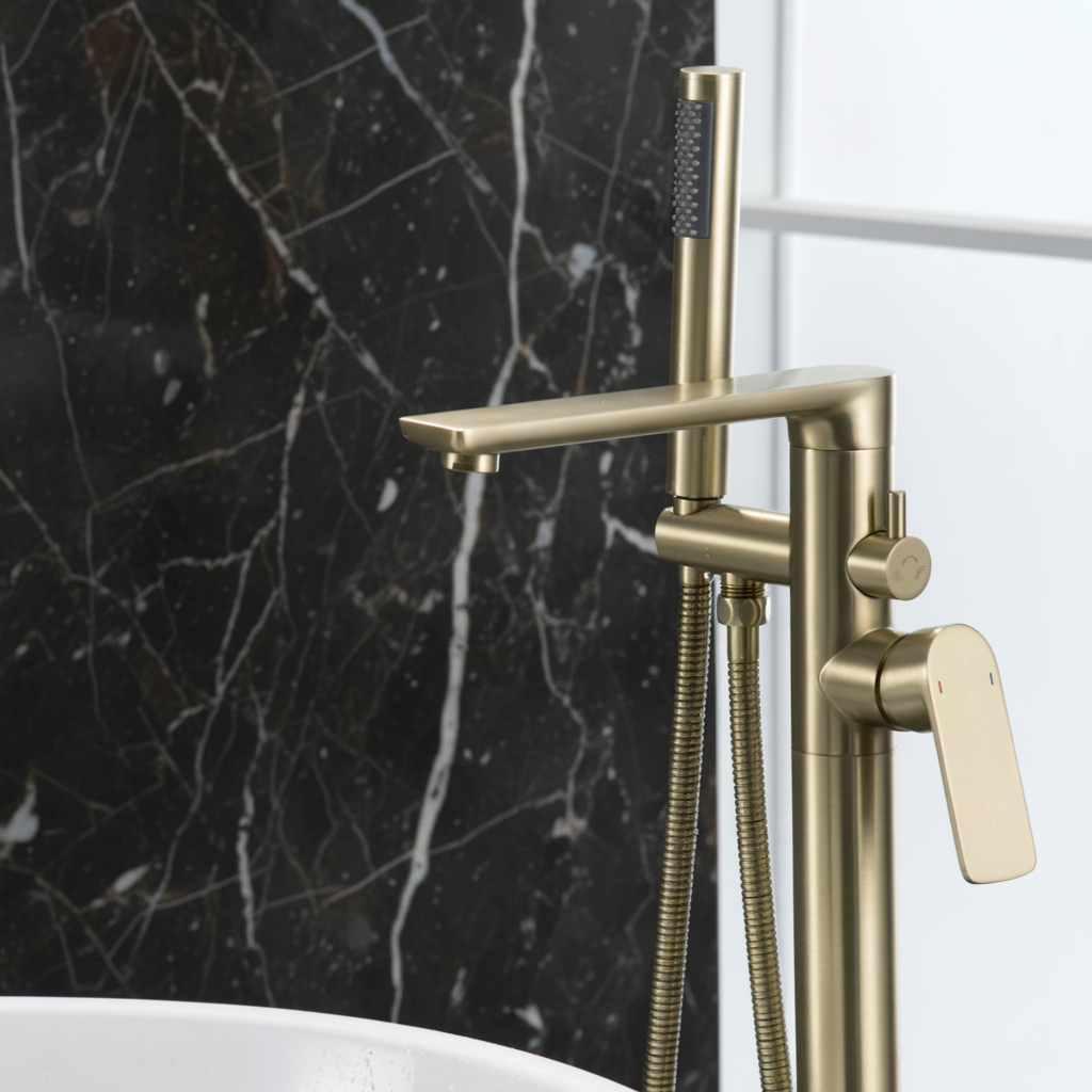 Vrijstaande badkraan Emilia - Brushed gold - 88 × 22 × 16 cm