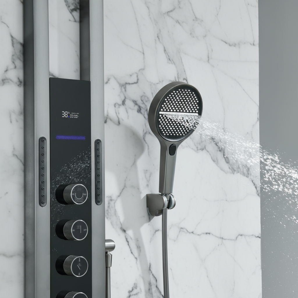 Thermostatisch Douchepaneel Marcelo – Digitale Display - Gunmetal Grey - 182 × 40 × 52 cm