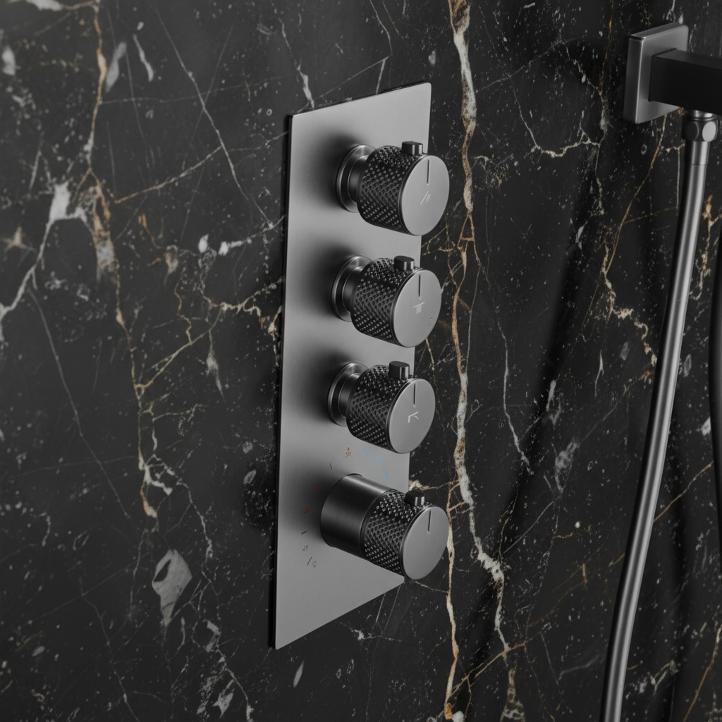 Thermostatische Inbouw Regendoucheset Isabella - Waterval - Gunmetal grey