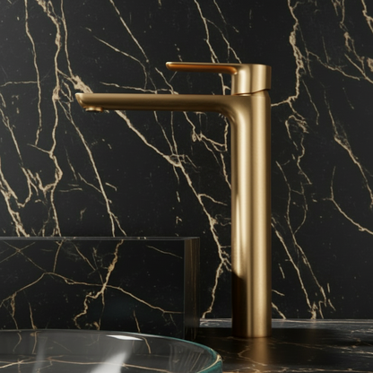 Hoge wastafelkraan  – Silvio – Brushed gold - 31,5 × 19 × 4,5 cm