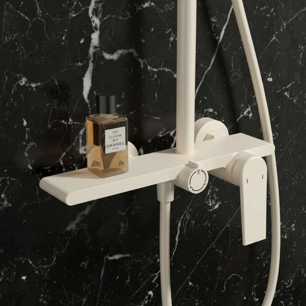 Opbouw regendoucheset Cynthia - Creme wit - 130 × 35 × 25 cm