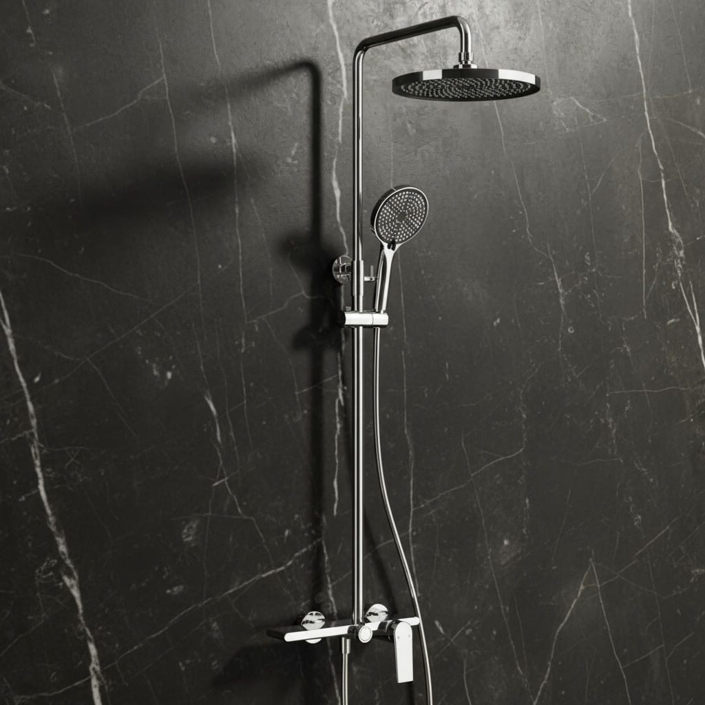 Opbouw regendoucheset Cynthia - Chrome - 130 × 35 × 25 cm