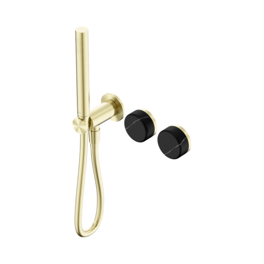 Inbouw douchemengkraan – Sorrento – Marquina Black – Staafhanddouche – Zonder achterplaat – Brushed gold