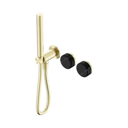 Inbouw douchemengkraan – Sorrento – Marquina Black – Staafhanddouche – Zonder achterplaat – Brushed gold