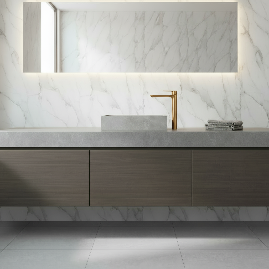 Hoge wastafelkraan  – Silvio – Brushed gold - 31,5 × 19 × 4,5 cm