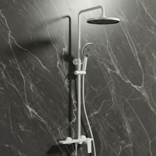 Opbouw regendoucheset Cynthia - Matte white - 130 × 35 × 25 cm