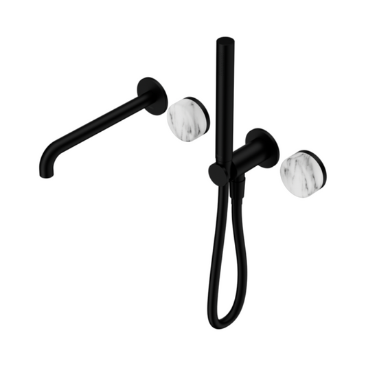 Inbouw badmengkraan Sorrento - Arabescato Corchia - Staafhanddouche en uitloop - Zonder achterplaat - Matte black
