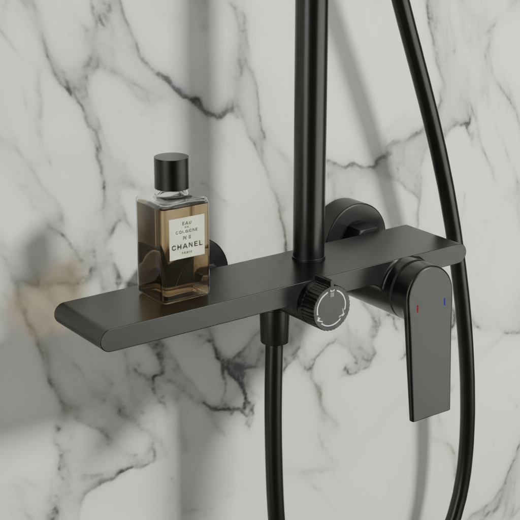 Opbouw regendoucheset Cynthia - Matte black - 130 × 35 × 25 cm