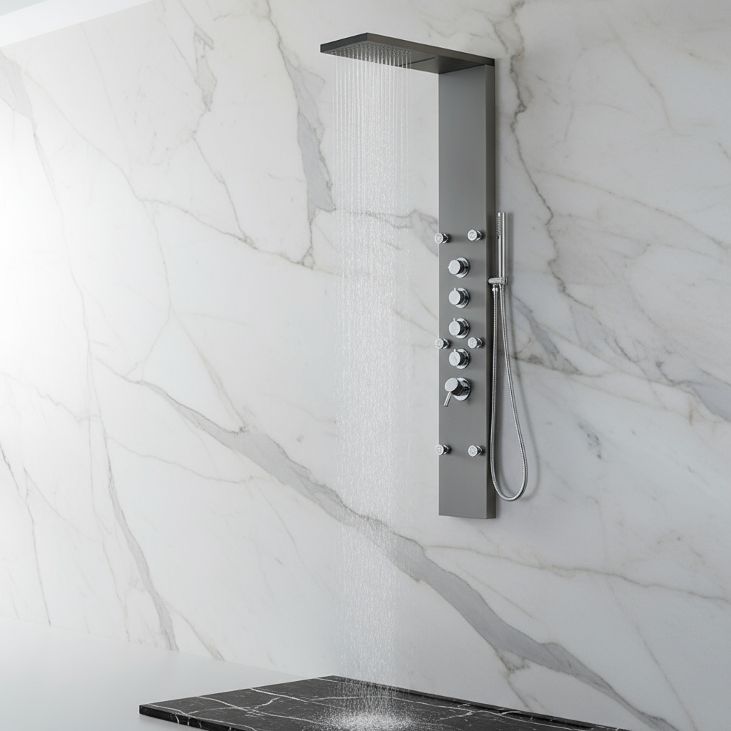 Douchepaneel Manuel – Waterval – Massagejets – Gunmetal grey, chrome - 150 × 20 × 60 cm