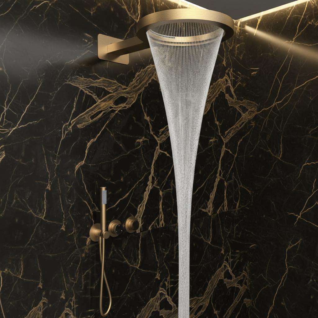 Thermostatische Inbouw Regendoucheset Marino – Digitale Regeling - Waterval & Staafhanddouche – Brushed Gold