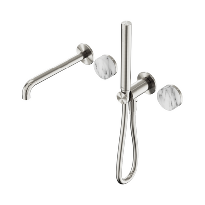 Inbouw badmengkraan Sorrento - Arabescato Corchia - Staafhanddouche en uitloop - Zonder achterplaat - Brushed nickel