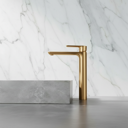 Hoge wastafelkraan  – Silvio – Brushed gold - 31,5 × 19 × 4,5 cm