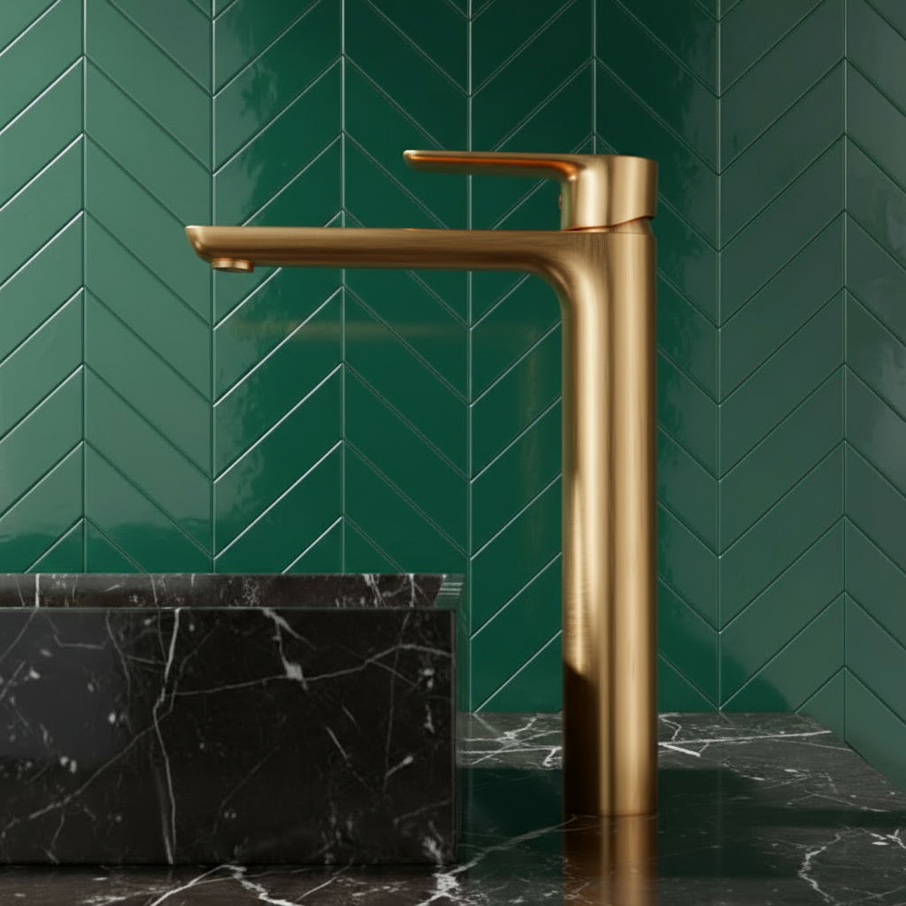 Hoge wastafelkraan  – Silvio – Brushed gold - 31,5 × 19 × 4,5 cm