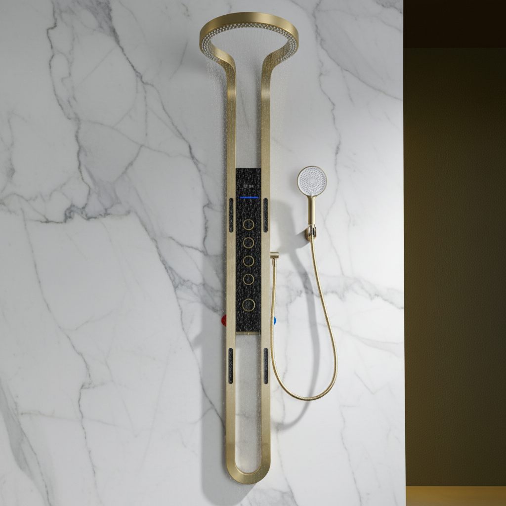 Thermostatisch Douchepaneel Marcelo – Digitale Display - Brushed gold - 182 × 40 × 52 cm