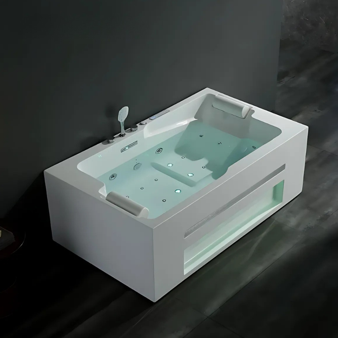 Opbouw Massagebad – Milan – Glans Wit – Bluetooth Speakers - 180x107x60 cm