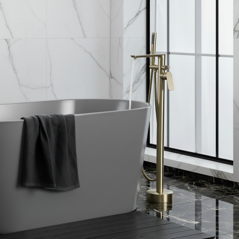 Vrijstaande badkraan Emilia - Brushed gold - 88 × 22 × 16 cm