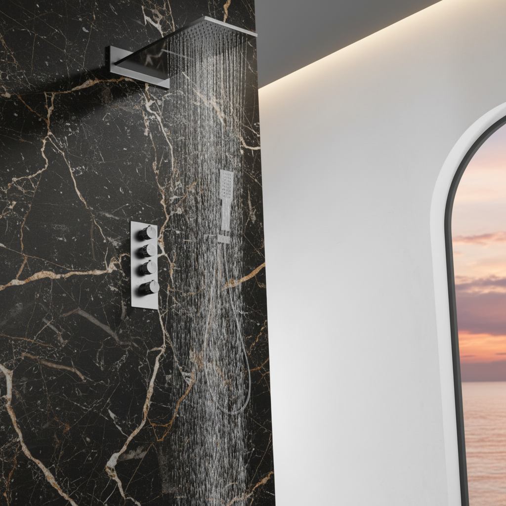 Thermostatische Inbouw Regendoucheset Isabella - Waterval - Gunmetal grey