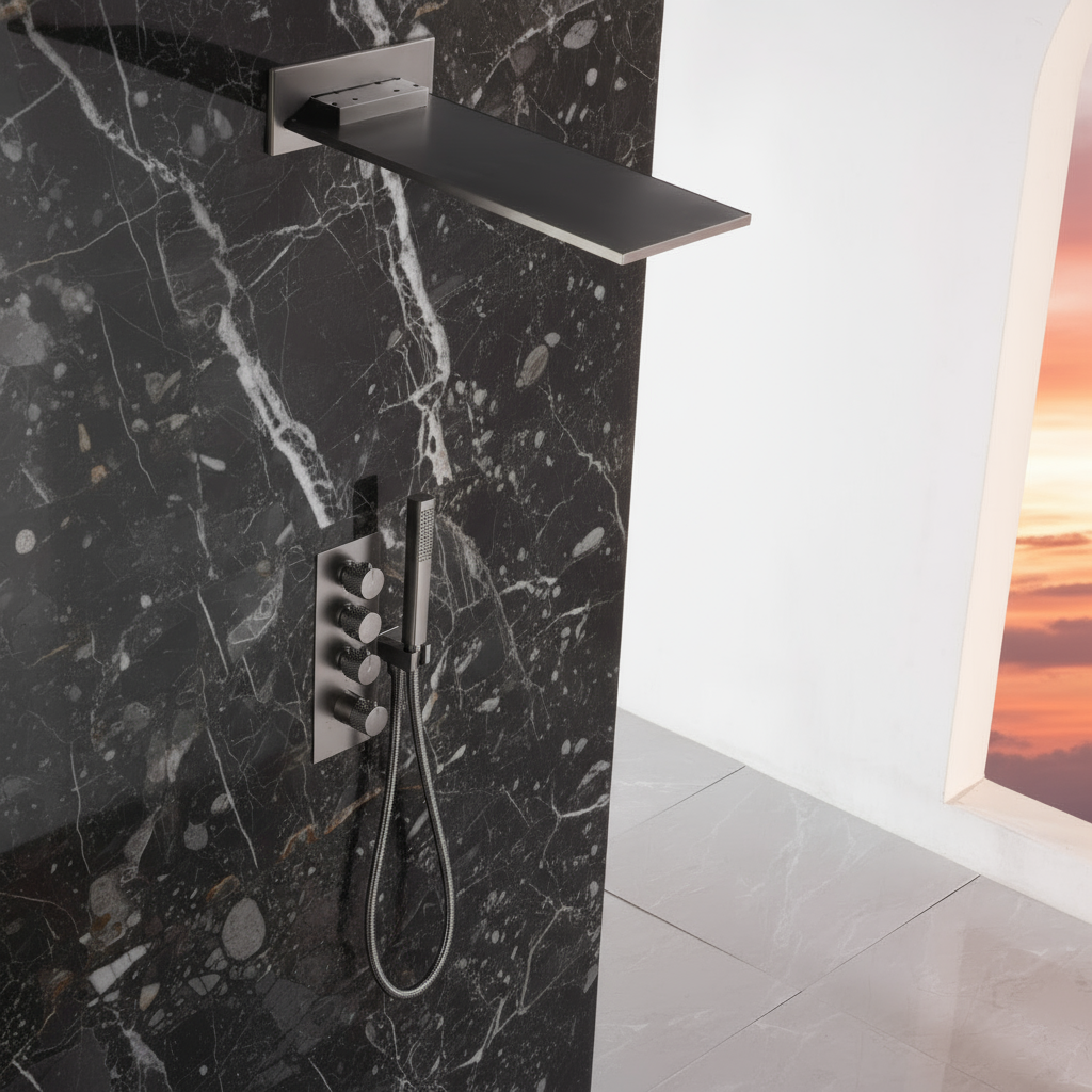 Thermostatische Inbouw Regendoucheset Isabella - Waterval - Gunmetal grey