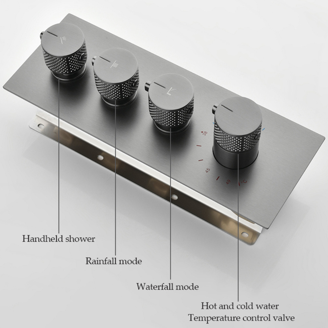 Thermostatische Inbouw Regendoucheset Isabella - Waterval - Gunmetal grey