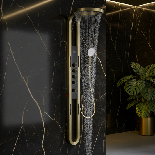 Thermostatisch Douchepaneel Marcelo – Digitale Display - Brushed gold - 182 × 40 × 52 cm