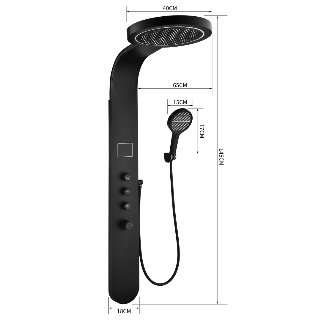 Douchepaneel Elena - LED - Digitaal display - Brushed gold - 145 × 18 × 65 cm