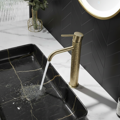 Hoge wastafelkraan Angelica - Brushed gold - 30,5 × 5,5 × 19 cm