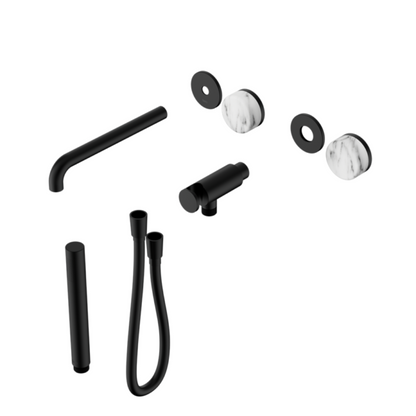 Inbouw badmengkraan Sorrento - Arabescato Corchia - Staafhanddouche en uitloop - Zonder achterplaat - Matte black