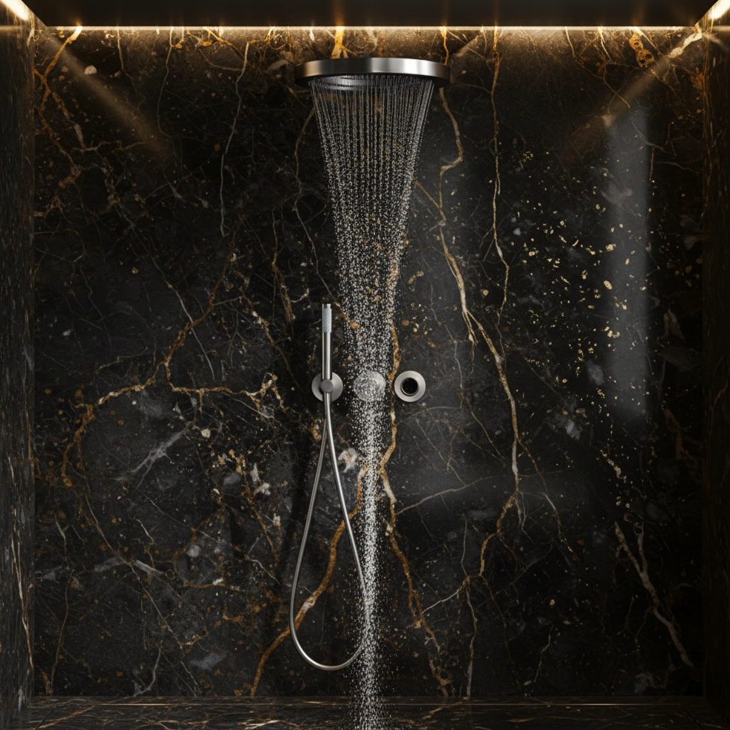 Thermostatische Inbouw Regendoucheset Marino – Digitale display - Waterval & Staafhanddouche – Chrome