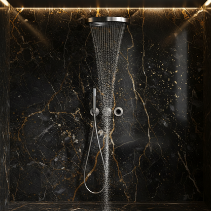 Thermostatische Inbouw Regendoucheset Marino – Digitale display - Waterval & Staafhanddouche – Chrome