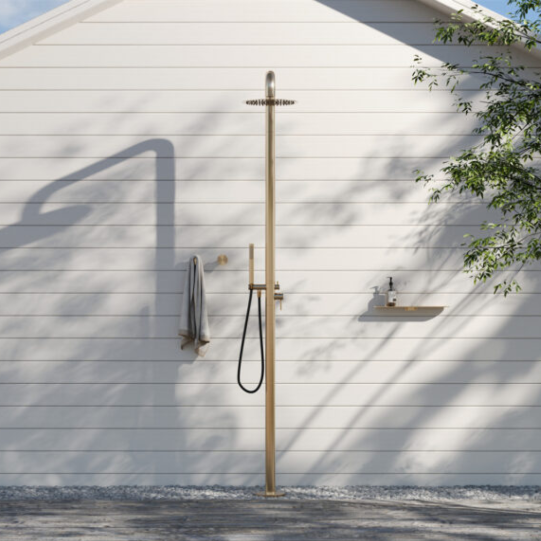 Buitendoucheset Capri – Vrijstaand – Regendouche & Staafhanddouche - Brushed gold