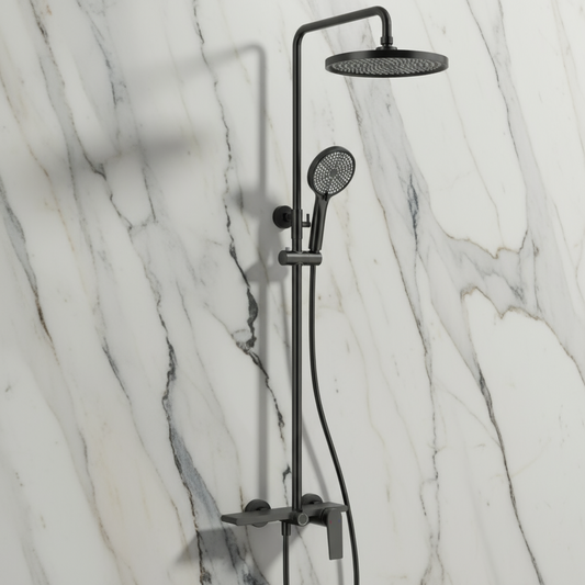 Opbouw regendoucheset Cynthia - Matte black - 130 × 35 × 25 cm